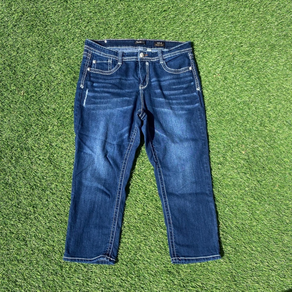 Supplies Mila Modern Crop Jeans Womens Size 14 Dark‎ Wash Denim White Stitch